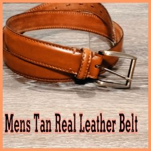 Mens Handmade Real Leather 36/90 engraved belt Tan